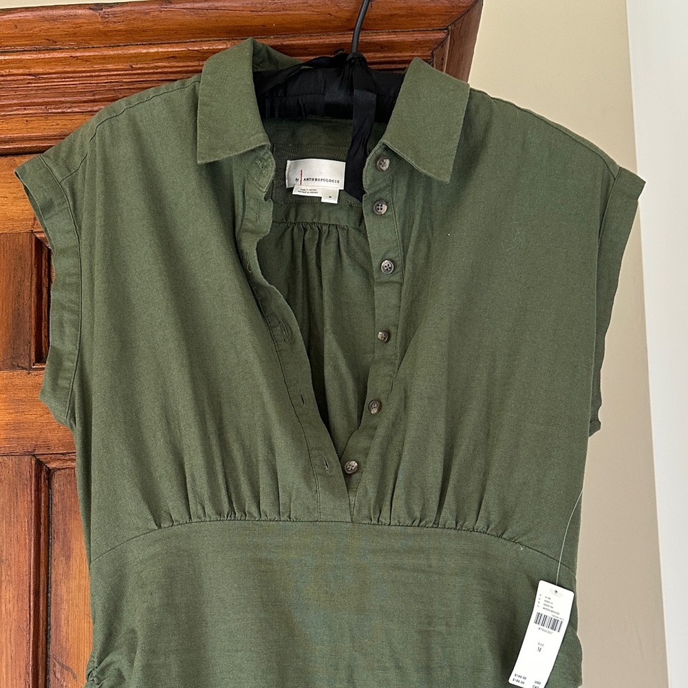 NWT Anthropologie Olive Green Ruched Slim Midi Dress size M